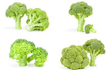 Collection of fresh green broccoli isolated on a white cutout