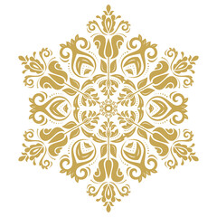 Oriental vector golden round pattern with arabesques and floral elements. Traditional classic ornament. Vintage golden pattern with arabesques