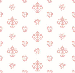 Seamless vector pattern. Modern geometric ornament with pink royal lilies. Classic vintage background