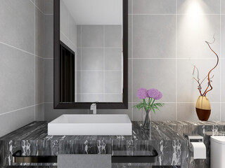 ,Clean modern residential bathroom and toilet design, which is equipped with washstand, toilet and shower equipment, etc