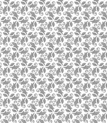 Floral vector ornament. Seamless abstract classic background with gray leaves. Pattern with gray repeating floral elements. Ornament for fabric, wallpaper and packaging