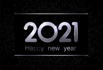 Silver metallic 2021 Happy new year sign.