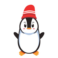 flat cartoon penguin wearing winter outfit