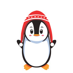 flat cartoon penguin wearing winter outfit