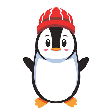 flat cartoon penguin wearing winter outfit
