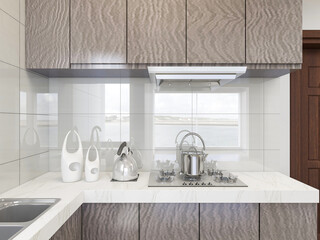Spacious modern luxurious kitchen with bar design