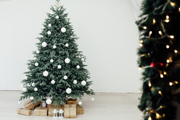 Christmas tree with gifts decor New Year's Eve winter background 2021 2022