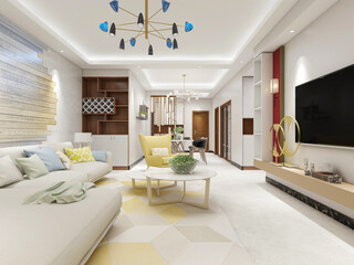 simple modern living room sofa with coffee table, with green plants on the table.