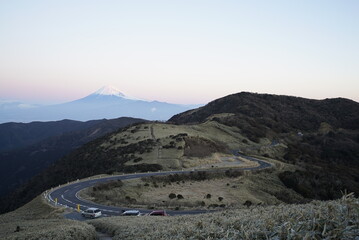 Mt. Fuji at dawn seen from Mt. Daruma in the Nishi-Izu skyline