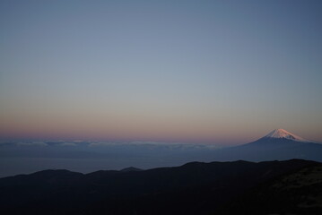 Mt. Fuji at dawn seen from Mt. Daruma in the Nishi-Izu skyline