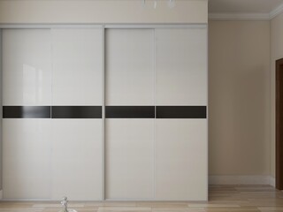 Fototapeta premium elegant and modern bedroom design, big bed with overcoat cabinet, coffee table