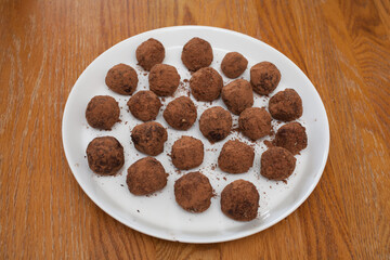 A plate of homemade chocolate truffles