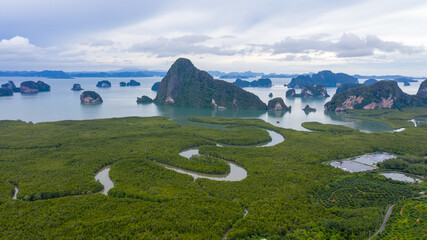 Aerial view samed nang chee mountain view point, Phang Nga, Thailand