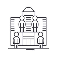 Corporate team icon, linear isolated illustration, thin line vector, web design sign, outline concept symbol with editable stroke on white background.