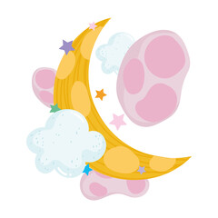 half moon stars and clouds space adventure galaxy cartoon
