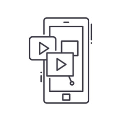 Content production icon, linear isolated illustration, thin line vector, web design sign, outline concept symbol with editable stroke on white background.