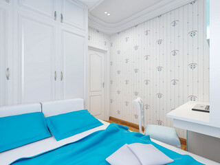  elegant and modern bedroom design, big bed with overcoat cabinet