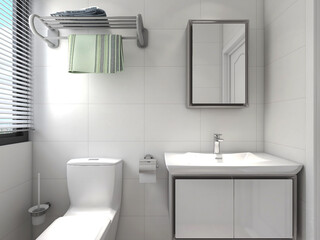 Fototapeta na wymiar Clean modern residential bathroom and toilet design, which is equipped with washstand, toilet and shower equipment, etc.