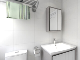 Clean modern residential bathroom and toilet design, which is equipped with washstand, toilet and shower equipment, etc.