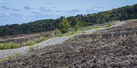N2 highway and lava flows of the Grand Brulé on Reunion Island
