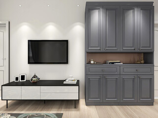 spacious living room design of modern residence, with sofa, tea table, decorative painting, etc