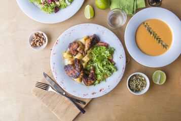 Grilled or roasted spicy chicken wings with bbq sauce