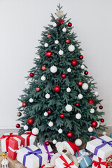Christmas tree with gifts decor New Year postcard