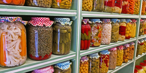 Traditional Turkish pickles of various fruits and vegetables