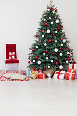 Christmas tree with gifts decor New Year postcard