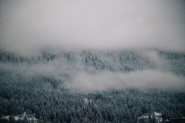 Winter landscapes of the high-altitude settlement of Mestia, Svaneti, Georgia. Swan towers. 