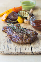 Barbecue Rib Eye Steak or rump steak - Dry Aged Wagyu Entrecote Steak on table