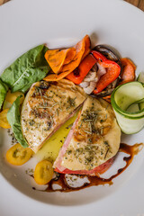 stuffed provolone accompanied by greens