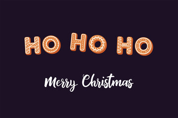 Fototapeta premium Cute cozy Christmas or new year card with a mug of hot chocolate and gingerbread. Lettering 