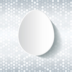 Easter card template - simple white egg on silver grey and white shiny background