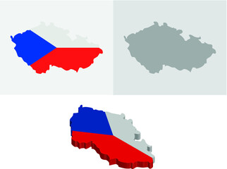 3D and Flat Czech Republic map