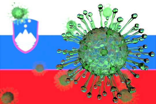 Coronavirus Model And Flag Of Slovenia, Conceptual 3d Rendering