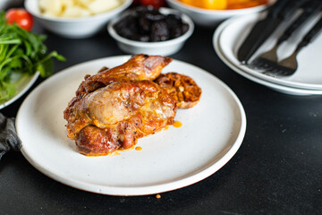 fried baked meat pork or beef  bbq preparing healthy meal snack top view copy space for text food background rustic keto or paleo diet