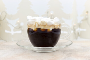 hot black coffee with foam