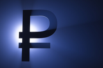 Ruble symbol in the spotlight. Russian national currency