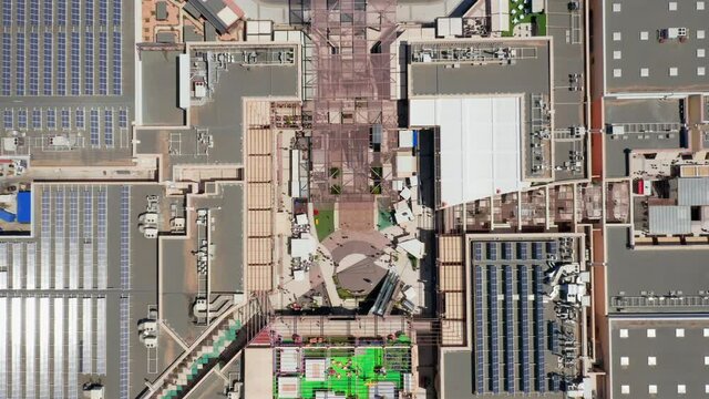 Zenia Boulevard shopping center in La Zenia, Alicante, Spain. Aerial of crowded local shopping mall during sunny day. Huge complex of various shops.