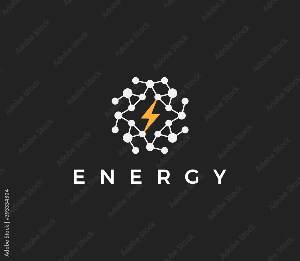 Poster energy technology flat style vector logo concept. abstract round logotype with dots structure and sp