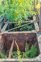 Russia, Kronstadt, September 2020. Metal structures of an abandoned ship dock.
