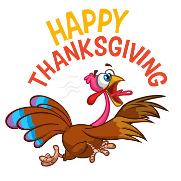 Cartoon happy cute thanksgiving turkey bird. Vector illustration. Design for Thanksgiving Day
