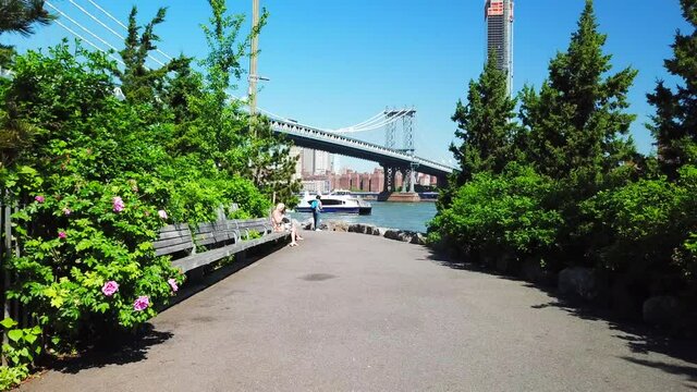 View of Manhattan Bridge from John Street Park - Pullback View