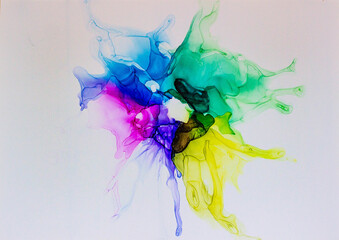Obraz premium Multicolored painting with alcohol ink, abstract flower