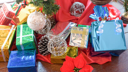 Fototapeta premium Close-up shot of Gift boxes for christmas and new year.