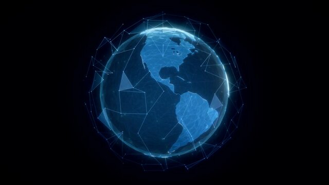 Communication technology global 3d low poly world network. Global network connection and data connections concept. 