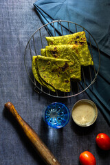 Homemade Palak chapathi with coconut chutney