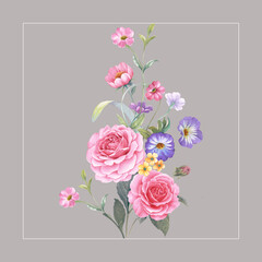 
Flowers watercolor illustration.Manual composition.Big Set watercolor elements，Design for textile, wallpapers，Element for design,Greeting card