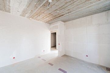Russia, Moscow- April 17, 2020: interior room apartment rough repair for self-finishing. interior...
